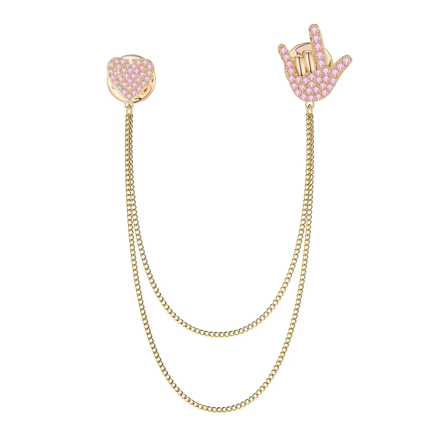 Панк циркон сердце ручной брошки изображающие жесты для женщин медные