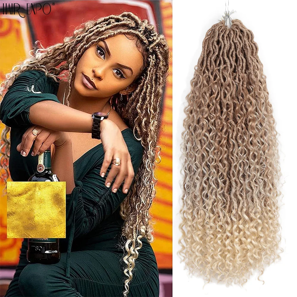 14-26" Goddess Faux Locs Crochet Synthetic Braiding Hair Extensions Natural River Loc With Curly Ombre Braids Expo City hair extensions synthetic braiding hair