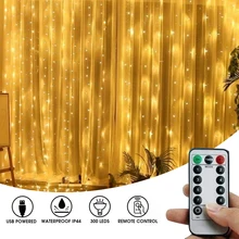 Guirlande lumineuse rideau LED avec télécommande, 10M, USB, pour nouvel an, noël, mariage, extérieur, décoration de maison 