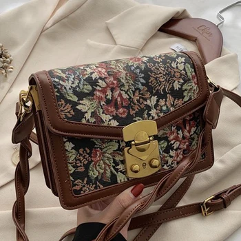 

Chinese style Retro Square Bag 2020 New Quality Leather Women's Designer Handbag printing pattern Shoulder Messenger Bags