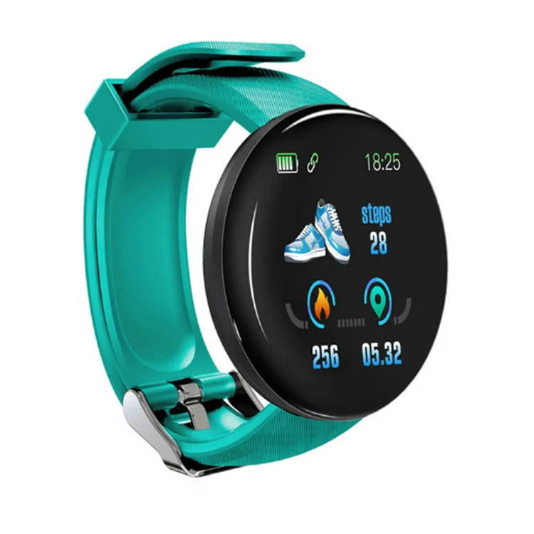 Смарт-часы с Bluetooth D18, пульсометр, кровяный монитор, Смарт-часы, фитнес-трекер, Детские Женские Смарт-часы для Android, IOS, умные часы - Color: GREEN