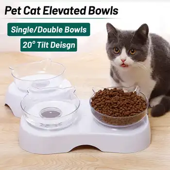 

20° Tilt Pet Cat Double Bowl Food Dispenser Cat Feeder Stand Water Driking Pet Supplies Product Bowls for Dogs Cats