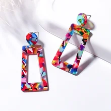 X&P New Geometric Acrylic Drop Earrings for Women Fashion Long Leopard Earrings Jewelry Statement Camouflage Design Earring