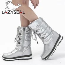 LazySeal/зимние сапоги до середины икры; женские теплые зимние сапоги; теплая плюшевая обувь; большие размеры 41; шикарная женская обувь на металлической молнии