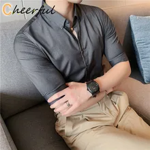 

Plus Size 5XL-M Summer Half Sleeve Men Dress Shirts British Style Quality Business Formal Wear Office Blouse Homme Black/White