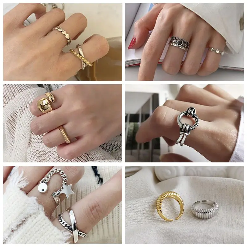 

Canner INS Korean Tassel Chian Stars Rings For Women Vintage Couples Weaving Geometric Cross Hiphop Punk Rock Jewelry Gift