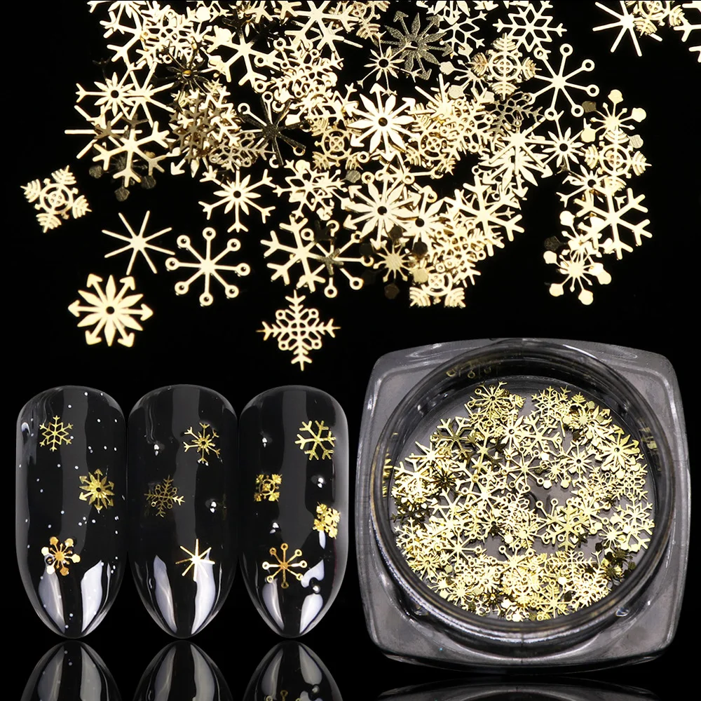 1 коробка, золотые блестки для ногтей, снежные хлопья, смешанные дизайнерские украшения для ногтей, аксессуары для ногтей, LA889-1