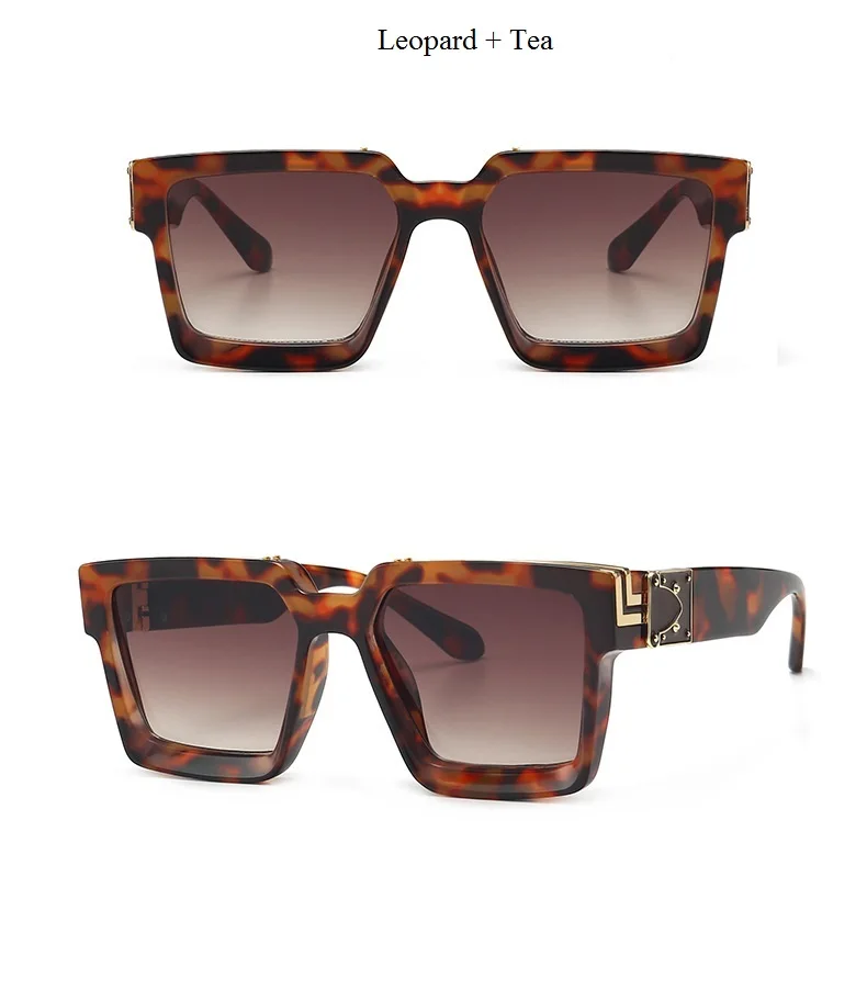 leopard tea Новое поступление, брендовые дизайнерские роскошные квадратные солнцезащитные очки для мужчин, европейские и американские трендовые Винтажные Солнцезащитные очки для женщин, крутые Gafas - Цвет линз: leopard tea