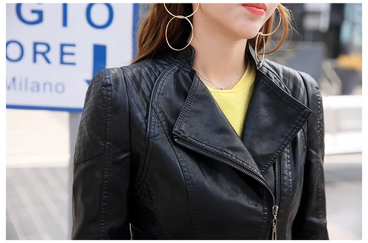 Для фотосессии Женская куртка из искусственной кожи Осень стиль женское платье кожаное пальто короткий корейский стиль стройнящий локомотив St