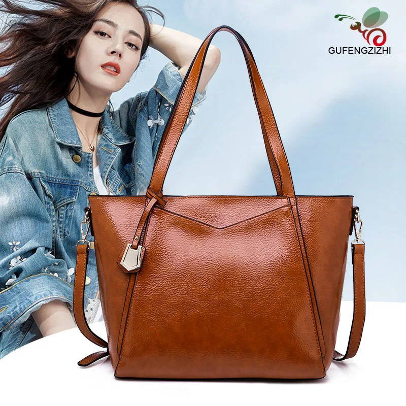 

2019 Autumn And Winter New Style Europe And America Fashion Shoulder Large Bag Simple Versatile Women's Embossed Leather Oil Ski