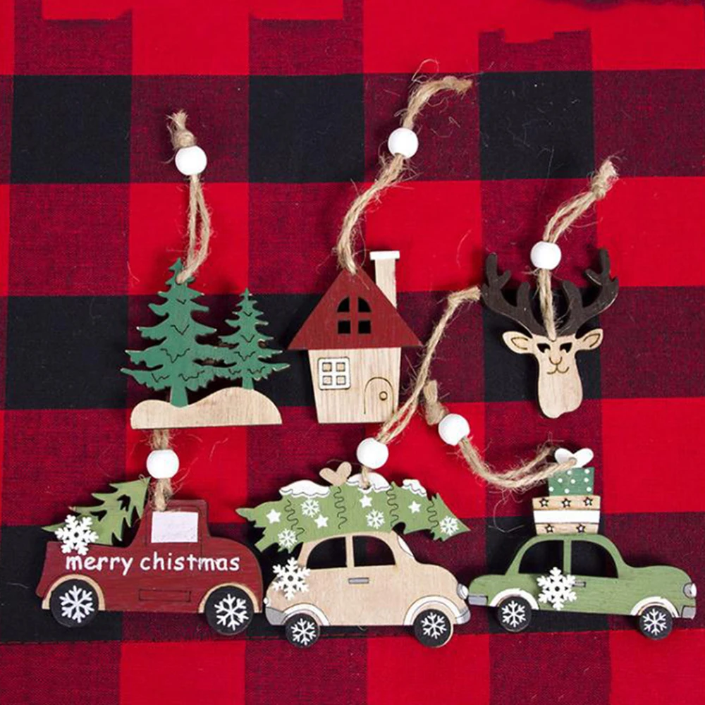 3 шт. Деревянные Подвески в виде оленей и елки для автомобиля, рождественские украшения из дерева, украшения в виде рождественской елки, детский подарок, украшение для рождественской вечеринки