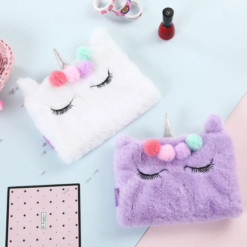 Cute Gift For Girls - Fluffy Unicorn Pencil Case Cosmetic Bag