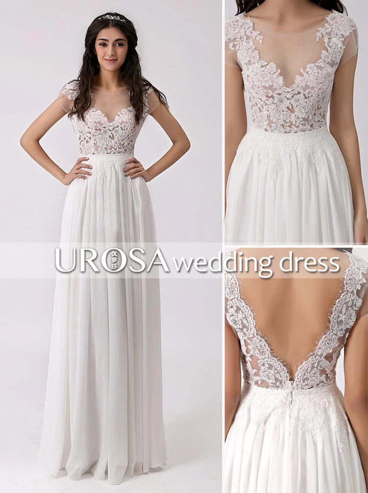 Korte mouwen Wit chiffon vestido de noiva Sexy backless lange kant applicaties bruiden strand Bruidsjurken moeder van bruid jurken Korte mouwen Wit chiffon vestido de noiva Sexy backless lange kant applicaties bruiden strand Bruidsjurken moeder van bruid jurken