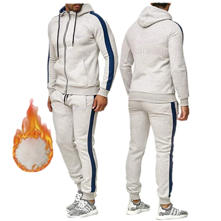 New Tracksuit Men Sporting Fleece Thick Hooded Brand-Clothing Casual Sportswear Male Jacket+Pants Warm Outside Winter Sweatshirt