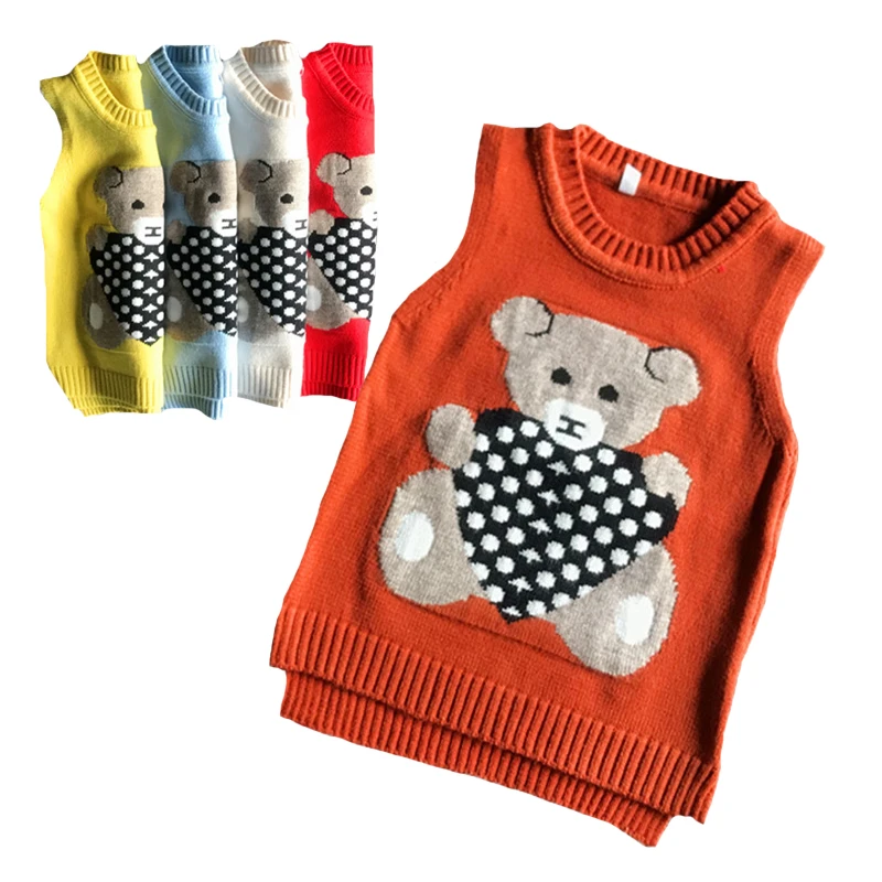 Suéter con estampado de oso de dibujos animados para niños y niñas, chaleco bebés de 1, 2, 3 y 4 años|Chalecos| - AliExpress