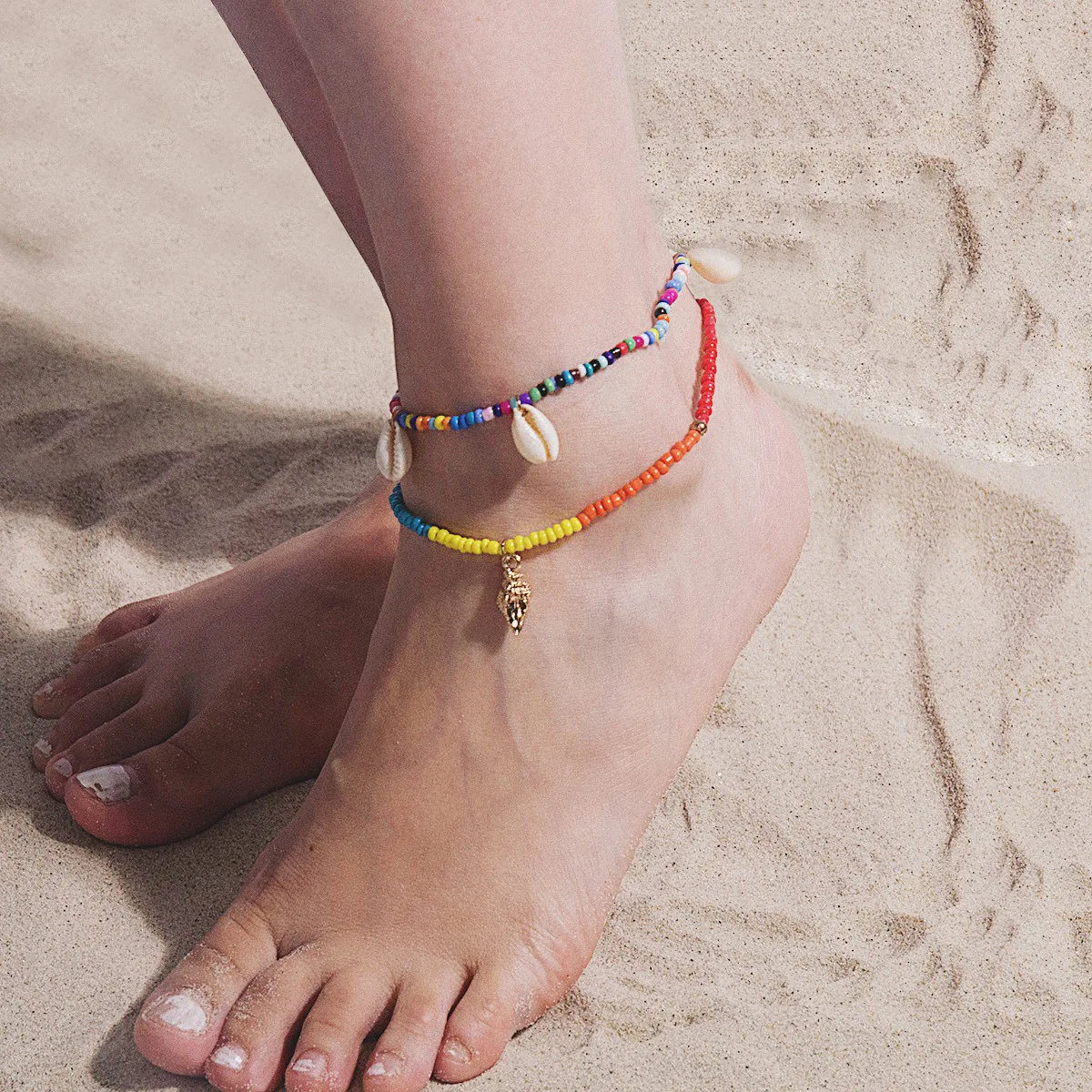 

2pcs/set Bohemian Natural Sea Shell Beads Anklets for Women Coloful Bracelet On Leg Chain Anklet Summer Beach Foot Jewelry 2019
