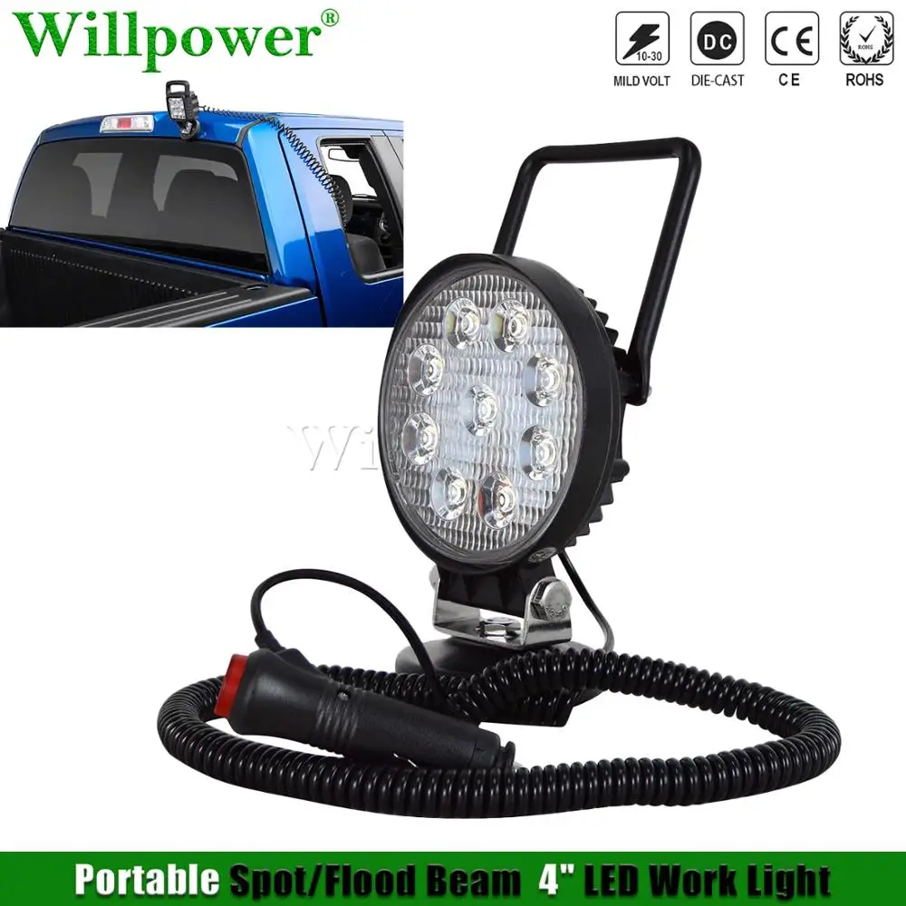 

Auto Car 3M Plug&Play 27W 4" Portable LED Work Light Magnetic Base Offroad 4WD SUV UTV 4x4 Truck Pickup Spot Flood Driving Lamp