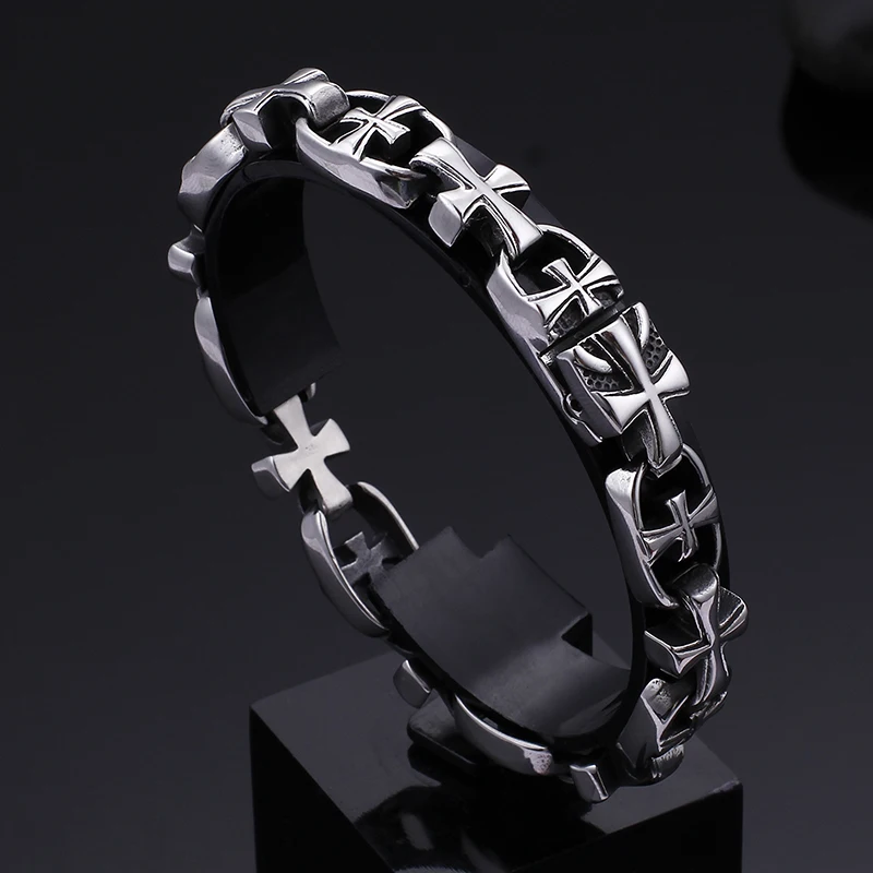 Fongten крест звено цепи мужской браслет из нержавеющей стали винтажные Квадратные браслеты модные ювелирные изделия