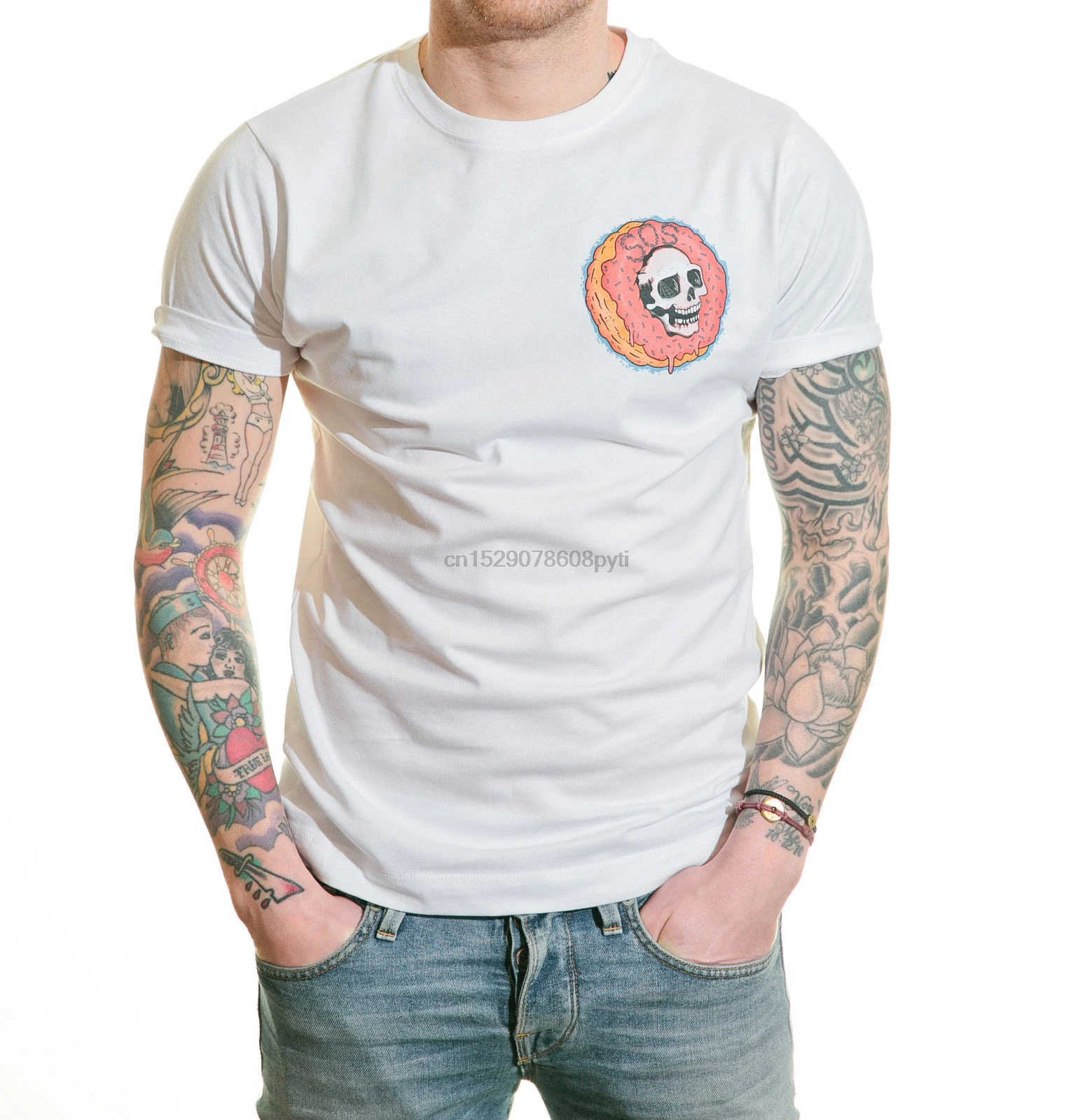 Jammy Doughnut Tattoo T Shirt - Save Our Souls Ethically Sourced DTG Cool Casual pride t shirt men Unisex Fashion |