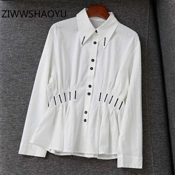 

ZIWWSHAOYU Autumn Female Long Sleeve Cotton Shirt Fashion Designer Women Streetwear Embroidery White Blouse Tops 2020