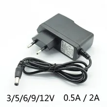 AC адаптер конвертер DC 3V2A 5V2A 6V 2A 9V 12V 0.5A 500mA 15V 1A Питание Зарядное устройство EU Plug 5,5 мм* 2,5 мм(2,1 мм) с лампой