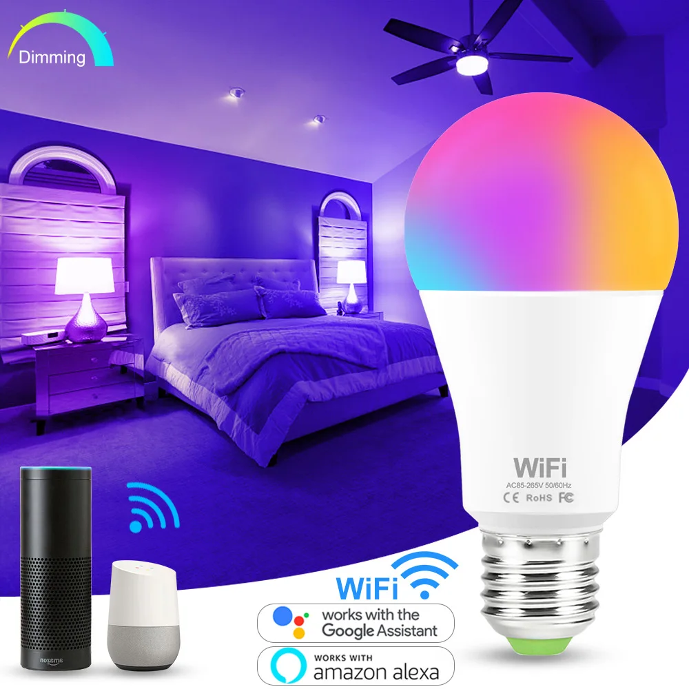15 Вт WiFi многоцветный светодиодный светильник E27/B22 AC85 265V с регулируемой яркостью