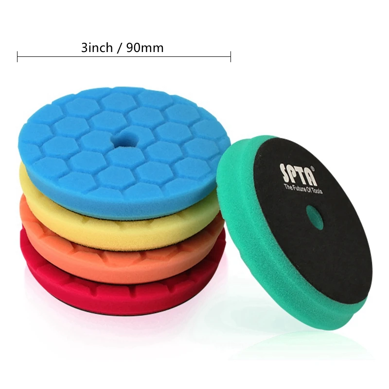 SPTA 3 дюймов скошенный край полировальный коврик Шестигранная-логическая Т-образная полировка воском губка для удаления царапин автомобильная краска Полировочный диск - Цвет: 5pcs Mix Sponge Pads