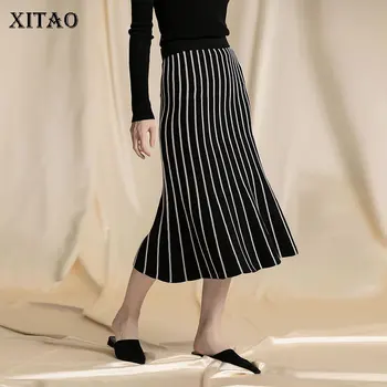 

XITAO Striped Waist High Waist Skirt Women Korea Fashion Elegant 2019 Autumn Minority Style Patchwork Small Fresh Skirt GCC1510