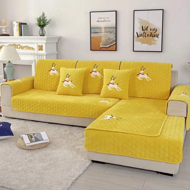yellow Роскошные Чехлы для диванов для гостиной, высококачественный чехол для секционного дивана, утолщенная короткая плюшевая нескользящая Подушка AB69 - Цвет: yellow