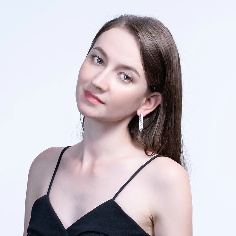 ORSA JEWELS, женские серьги-кольца из чистого стерлингового серебра, S925, полный циркон, 35 мм, круглые серьги, модные, нежные, хорошее ювелирное изделие, SE223
