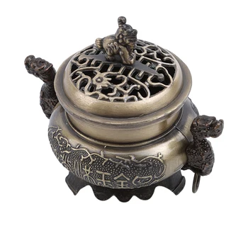

1Pc Chinese Style Antique Alloy With Lid Aroma Stove Double Dragon Incense Burner Buddhist Religious Home Incense Stove Supplies