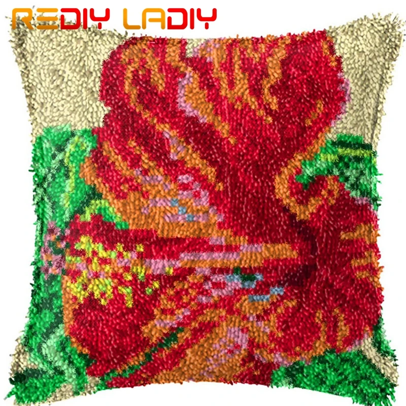 

Latch Hook Kits Make Your Own Cushion Red Flowers Printed Canvas Crocheting Pillow Case Latch Hook Cushion Cover Hobby & Crafts