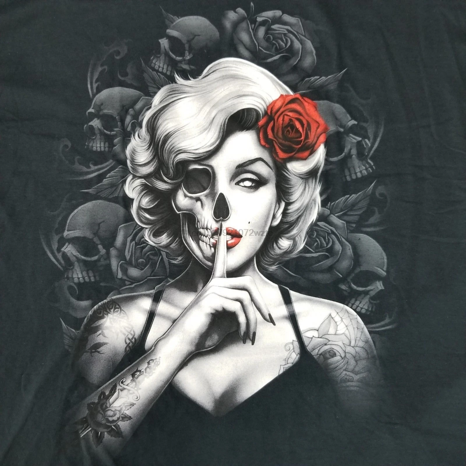 6.99US $ |Marilyn Monroe Men's 2XL T Shirt Tattoo Art Skull Rose Gangs...