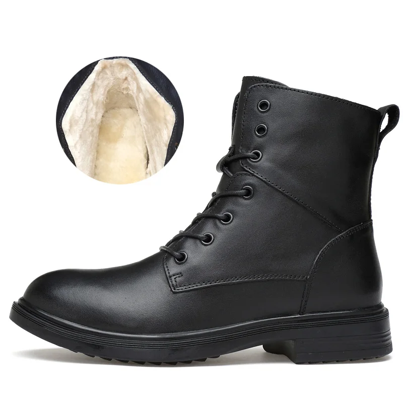 Black With Fur Boots VESONAL/брендовые модные деловые ботинки «Челси» для мужчин; зимние теплые короткие плюшевые повседневные мужские ботинки из натуральной кожи - Цвет: Black With Fur Boots