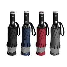 Automatic Reverse Folding Umbrella LED Reflective Strip Automatic Umbrella Flashlight Three-fold Windproof Car Business Umbrella