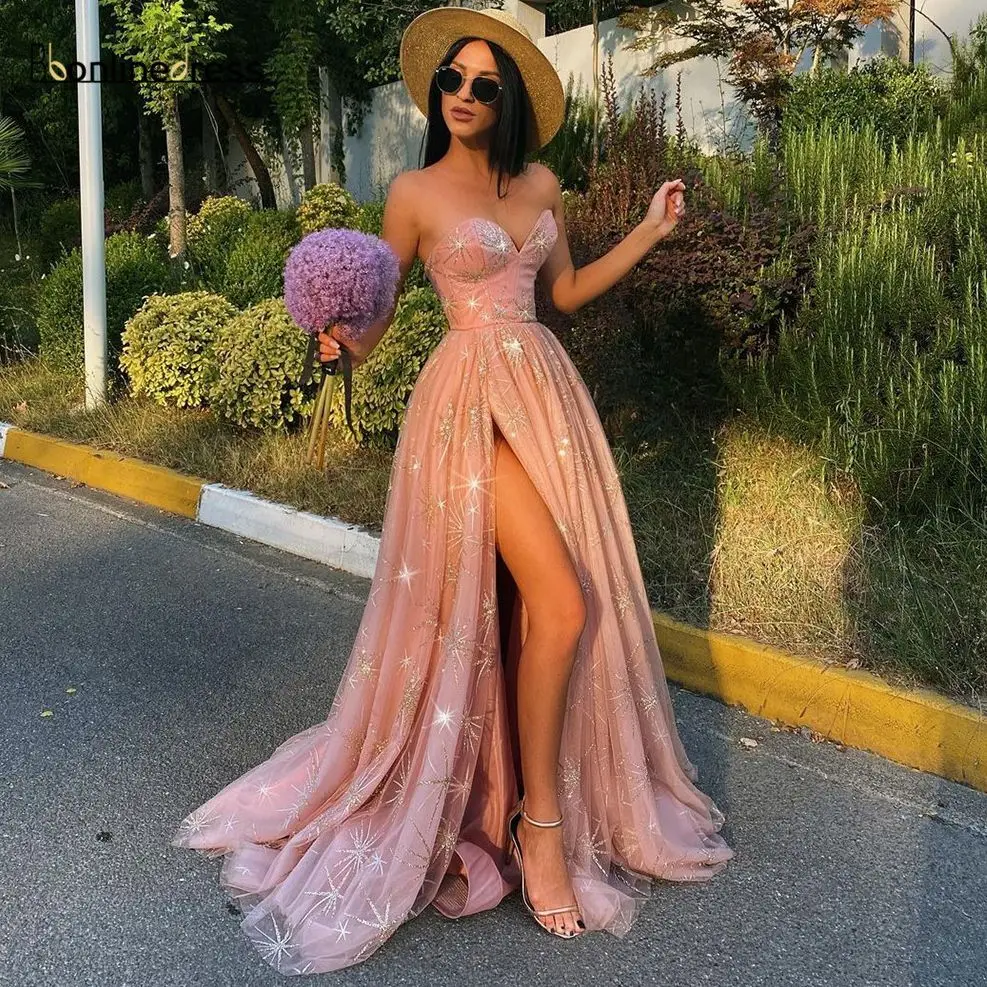 

Sparkly Tulle Elegant Evening Dress A-Line Sweetheart Sexy High Split Cocktail Formal Party Gown Prom Dress 2022 Robes De Soirée