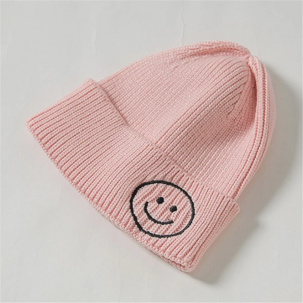 Adult Parent-child Smiley Face Hat Autumn and Winter Candy Color Adult Woolen Hat Female Wild Casual Sweet Knitted Cold Hat Male timberland skully