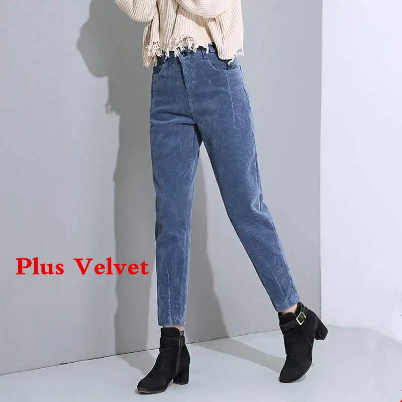 Новые женские вельветовые шаровары осенние штаны с высокой талией длинные бархатные брюки свободные черные брюки женские зимние спортивные брюки C5803 - Цвет: blue plus velvet