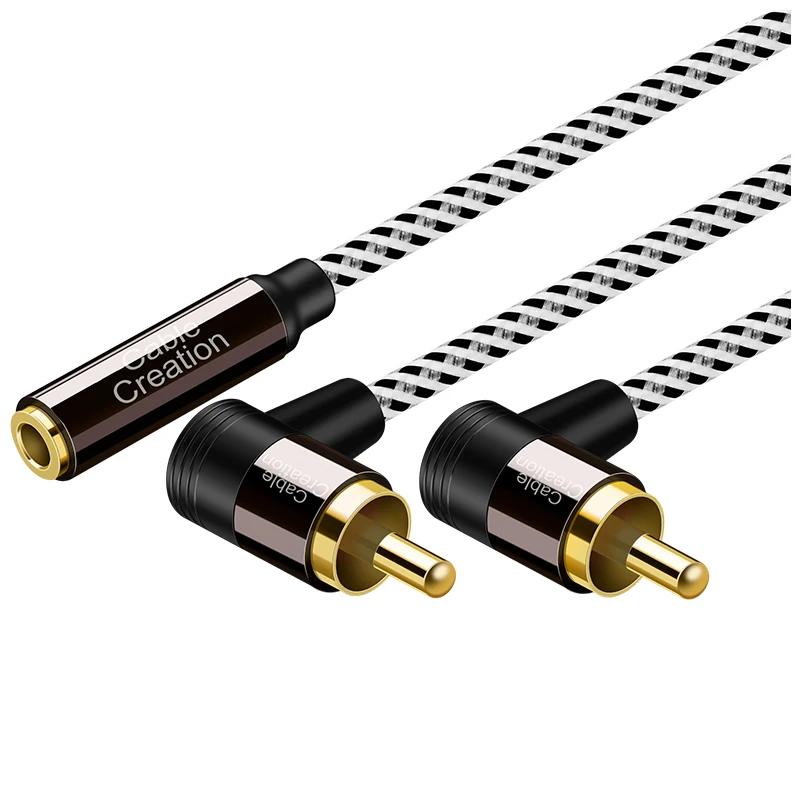 

DC3.5mm female to 2RCA male audio cable 90 degree elbow cable mobile phone connection power amplifier audio conversion line