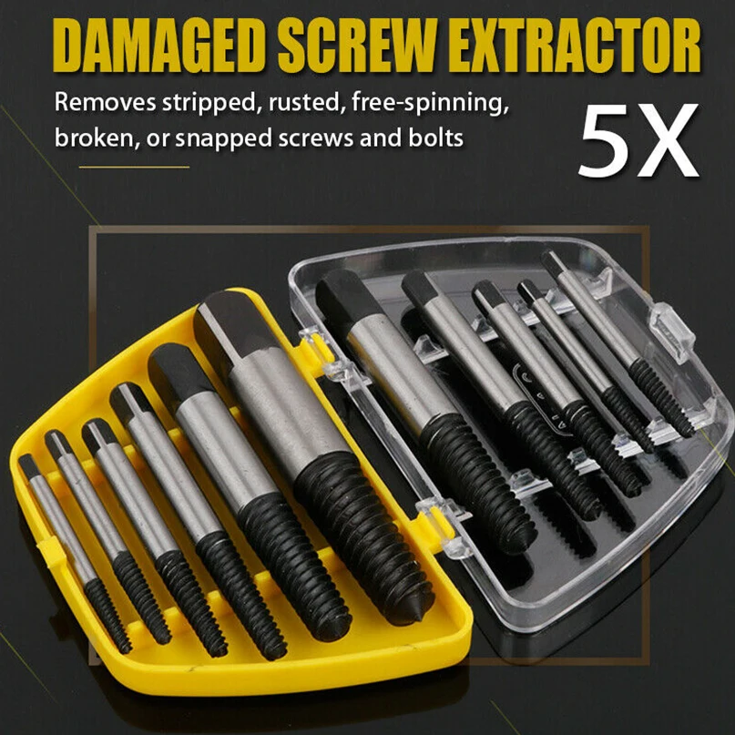 5Pc Pro Screw Extractor Set Easy Out Drill Bits Guide Broken Screws