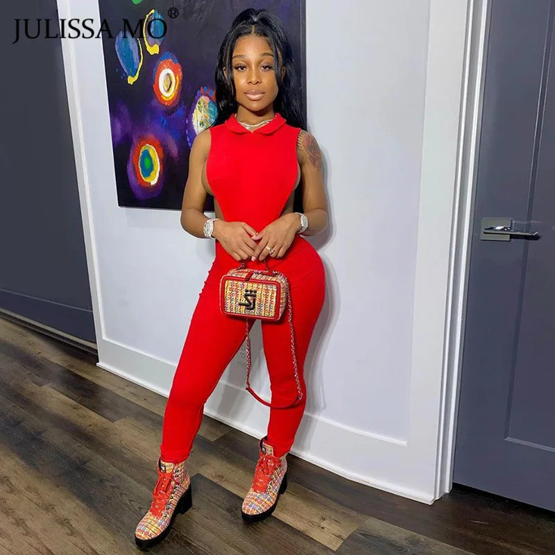 JULISSA MO Sexy Hollow Out Rompers Womens Jumpsuits Summer Sleeveless Bodycon Overalls 2020 Female Casual Sport Fitness Jumpsuit |