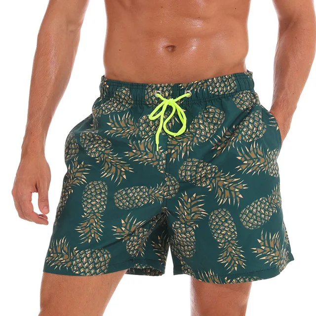 Green pineapple Men Beach Shorts Swimsuit Summer Quick Dry Board Shorts Man Swim Trunks Surf Swimwear Male Athletic Running Gym Shorts - Цвет: Green pineapple