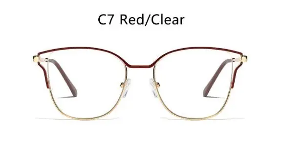 C7 RED CLEAR Женские очки "кошачий глаз", очки для близорукости, оптическая оправа, уникальные трендовые Женские оправы для очков из Золотого Металла, модные очки - Цвет оправы: C7 RED CLEAR