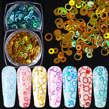 

Holographic Rings Nails Glitter Sequins Gradient Round Flakes 3D Mirror Sparkly Circle Paillette Manicure Decorations BEPPQ01-10