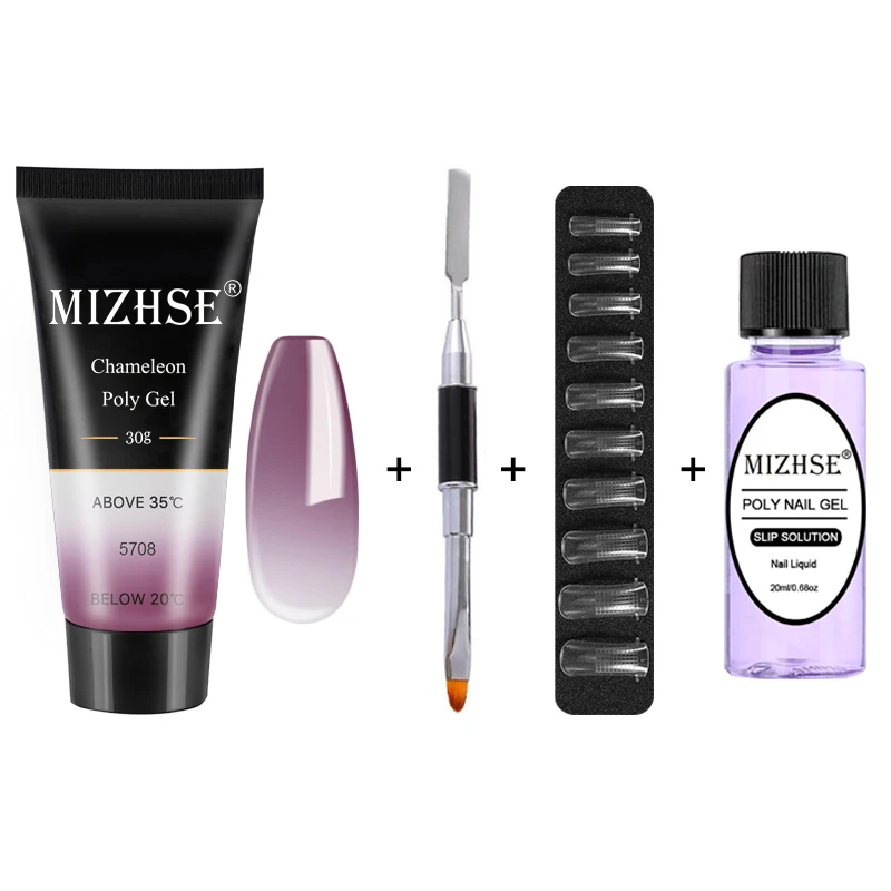 MS-Set01-WB5708 MIZHSE 5 шт./комплект, полигель, набор, кристалл, УФ-гель для наращивания ногтей, светодиодная УФ-гель для ногтей, акриловая комбинация, решения, плюс дробилка - Цвет: MS-Set01-WB5708