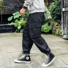 Красивые мужские брюки с несколькими карманами, Мужские штаны с эластичной талией, шаровары в стиле хип-хоп, повседневные свободные штаны длиной до щиколотки