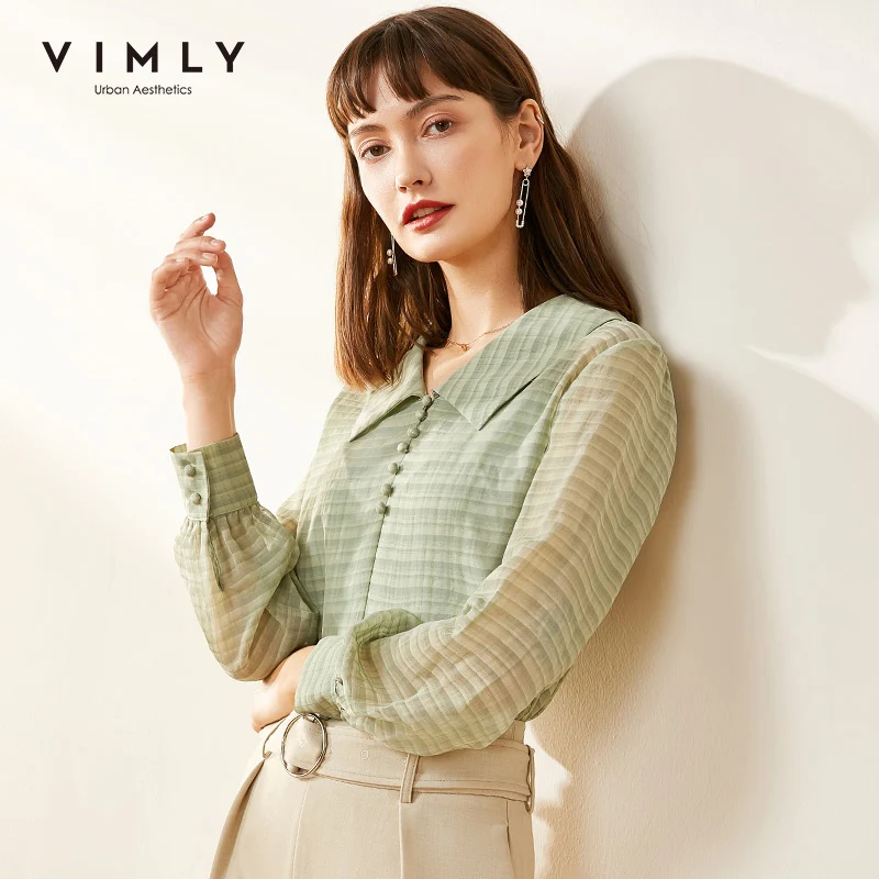 Vimly женская блузка в винтажном стиле с отложным воротником однотонная осенняя одежда длинными рукавами