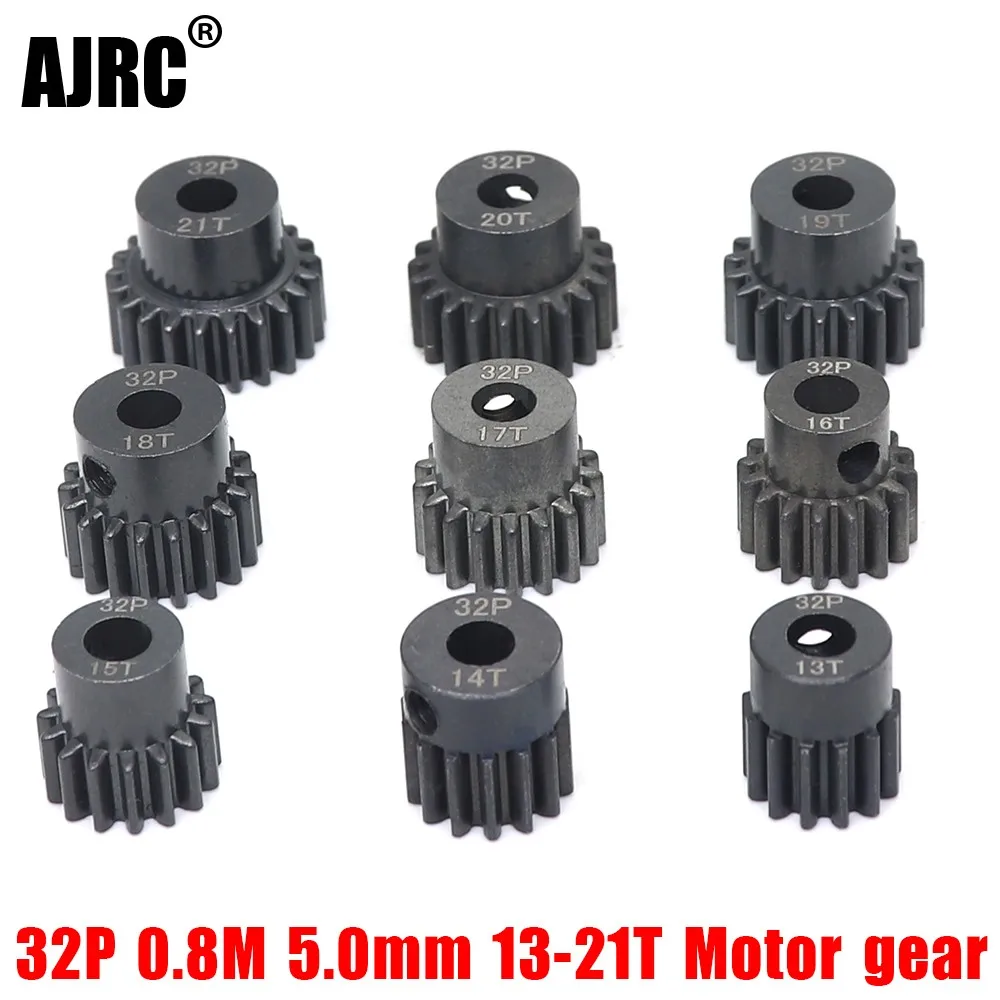 AJRC 32P M0.8 5mm 13T 14T 15T 16T 17T 18T 19T 20T 21T Black steel metal Pinion Motor Gear For 1/10 slash TRX4 Rc Model Car Motor