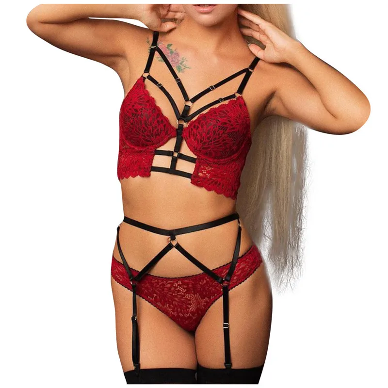 3 шт./компл. размера плюс женское Сексуальное белье кружева Babydoll открытый бюстгальтер набор стринги Нижнее белье Ночное белье наборы бюстгальтер+ трусы S-3XL K30