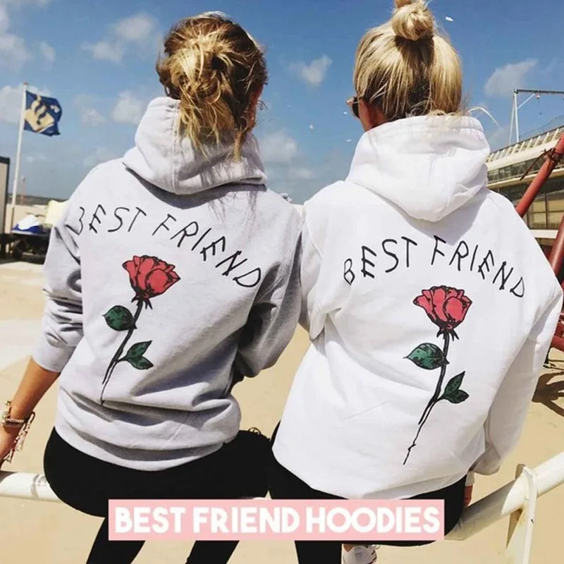 

BEST FRIEND Hoodies Women Fashion Flower Letter Printed Sweatshirt Long Sleeve Chic Pullowers Spring Autumn Hoodie Sweatshirts